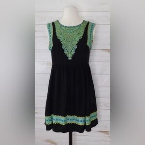 Free People Black & Green Fit N’ Flare Floral Dress